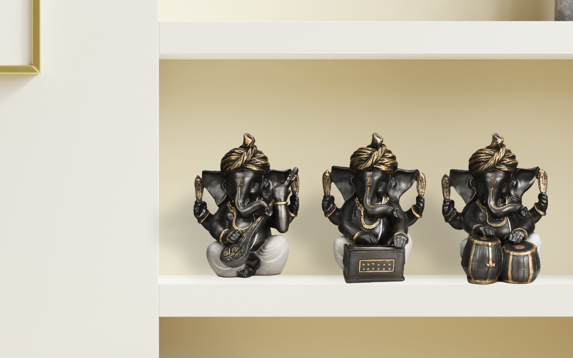 Royaloak Set of 3 Musical Ganesha - Metallic Silver & Gold - 6.7 Inches