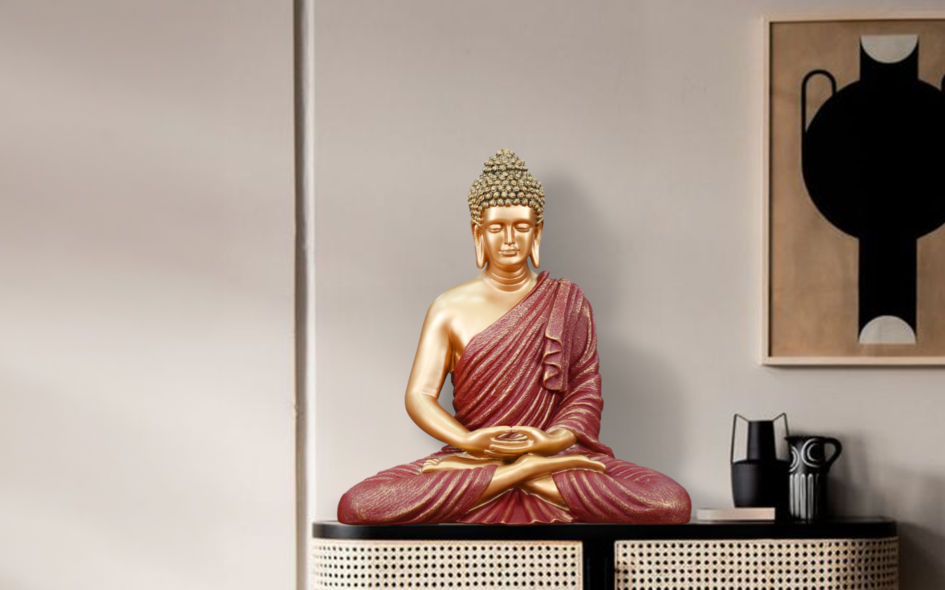 Royaloak Polyresin Meditative Buddha - Red & Bronze - 13.77 Inches