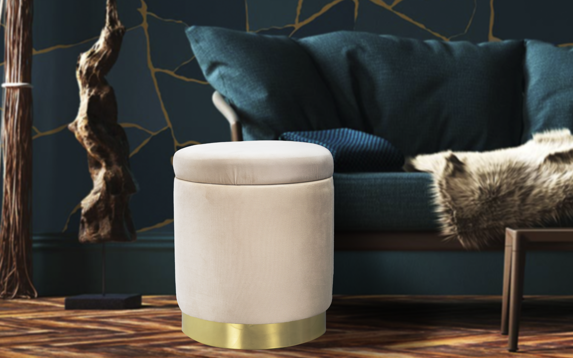 Royaloak Barell Beige Ottoman