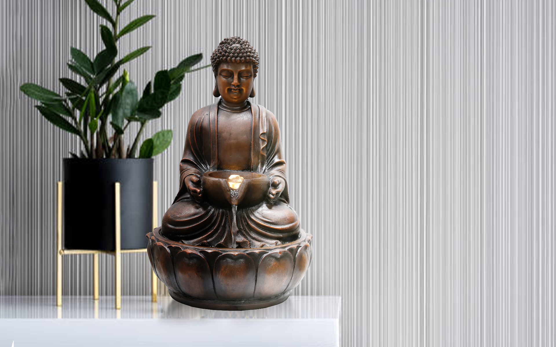 Royaloak Serene Fountain - Bronze Buddha - 48 CM Drop
