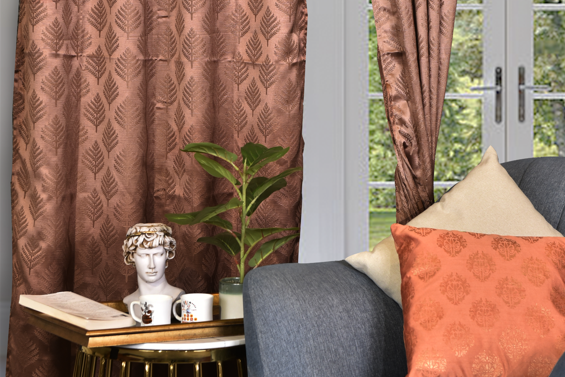 Royaloak Tango Jacquard Long Door Curtain - Cadbury