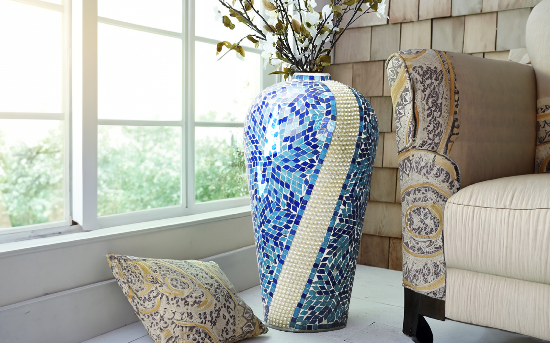 Royaloak Blue Diamond Mosaic Pearl Vase Small