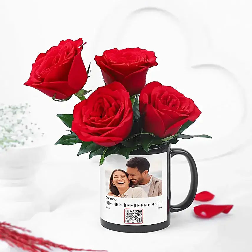Love Roses In Personalised QR Code Photo Mug