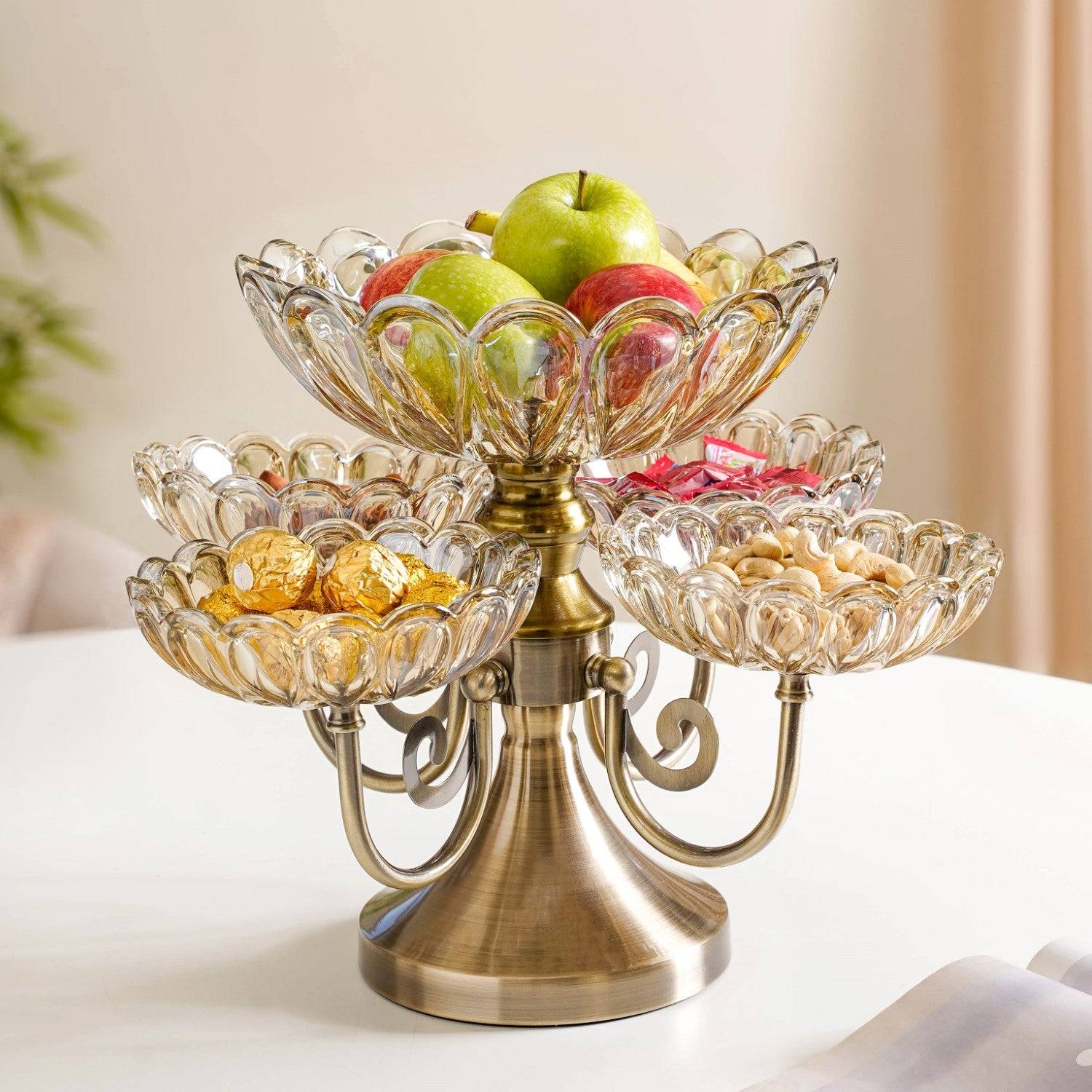 Multilayer Decorative Rotating Glass Bowls Set of 5 With Stand