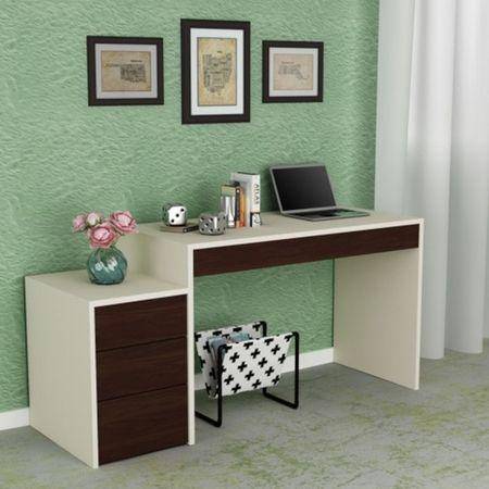 Eskada Study Desk cum Printer Table with 4 Handle Less Drawers in Ivory Coffee Walnut Colour