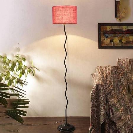 Finley Zig Zag Iron Floor lamp with Jute Drum Pink Shade (Z24)