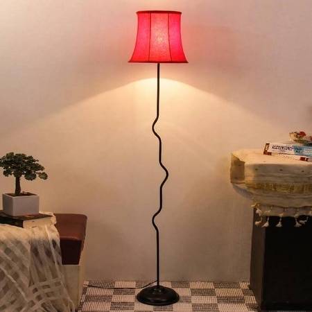 Clover Red Fabric Floor Lamp with Black Iron Base