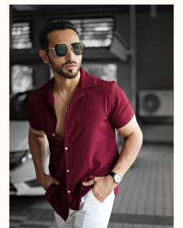 Men’s Textured Half Sleeve Maroon Shirt