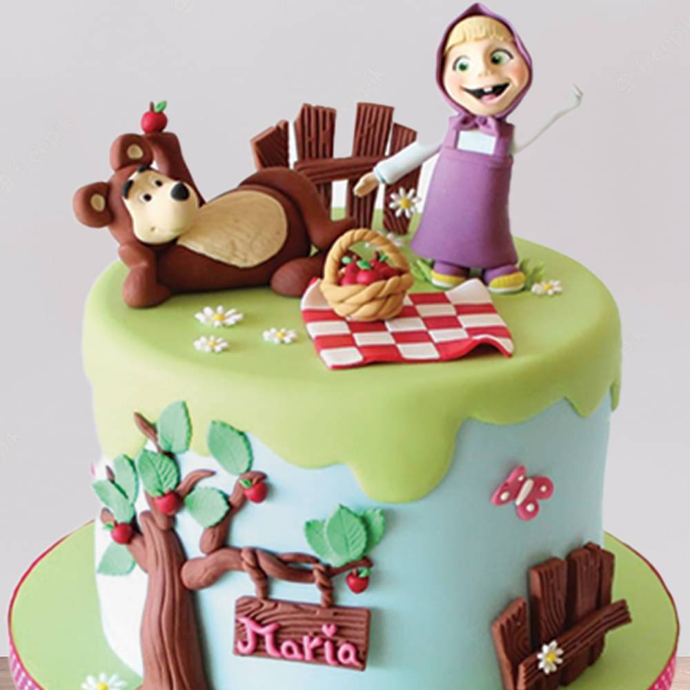 Round Masha N Bear Fondant Cake