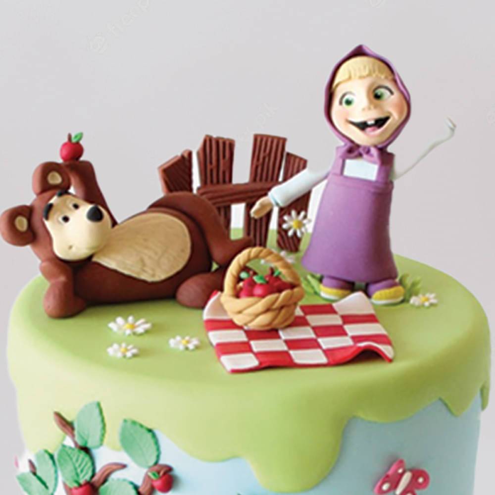 Round Masha N Bear Fondant Cake