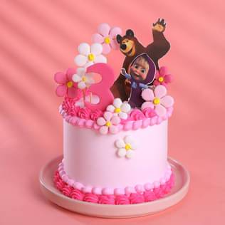 Masha N Bear Pink Floral Cake