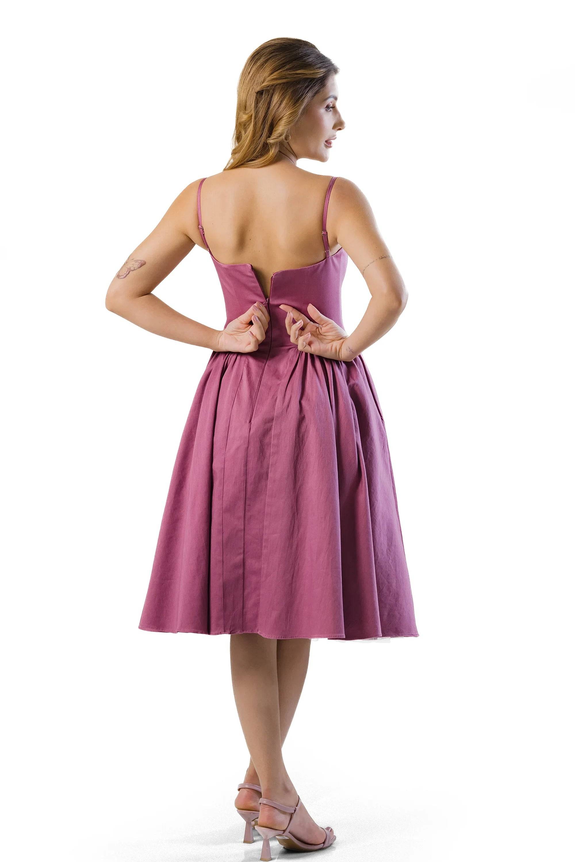 Luxury Plum Spaghetti Strap Bustier Midi Dress