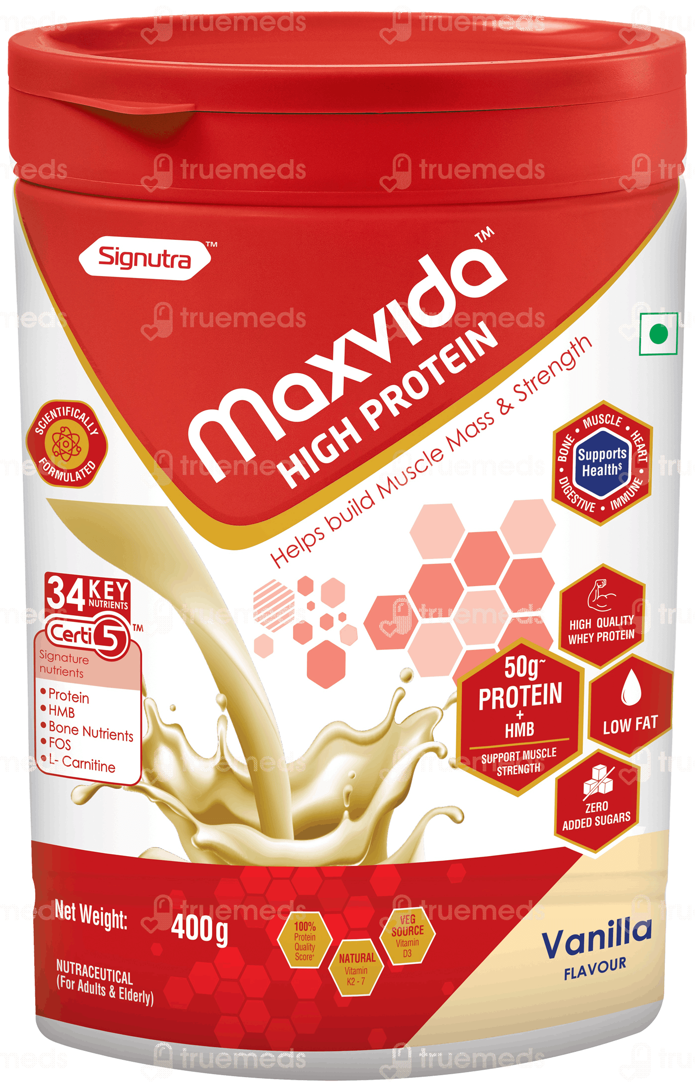 Maxvida High Protein Vanilla Flavour Zero Added Sugars Powder Jar 400gm