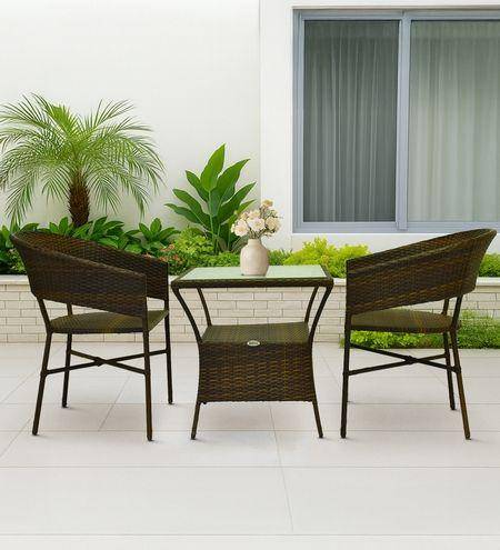 Geelong Wicker Table And Chair Set Brown Beige Dual Ton Finish