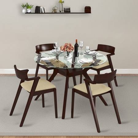 Wesley - Thomson 4 Seater Round Glass Top Dining Table Set