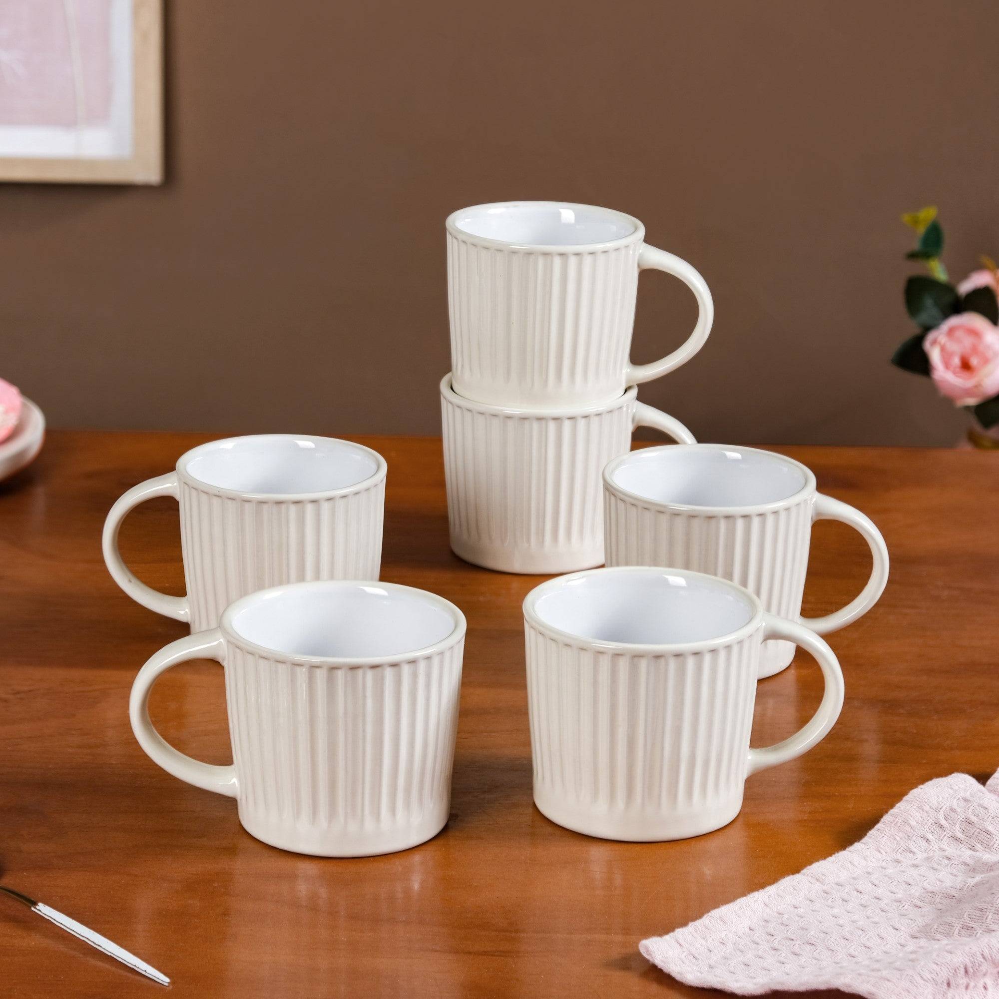 Cresta Ceramic Coffee Mug Set Of 6 Off White 300ml buy only at ₹1050