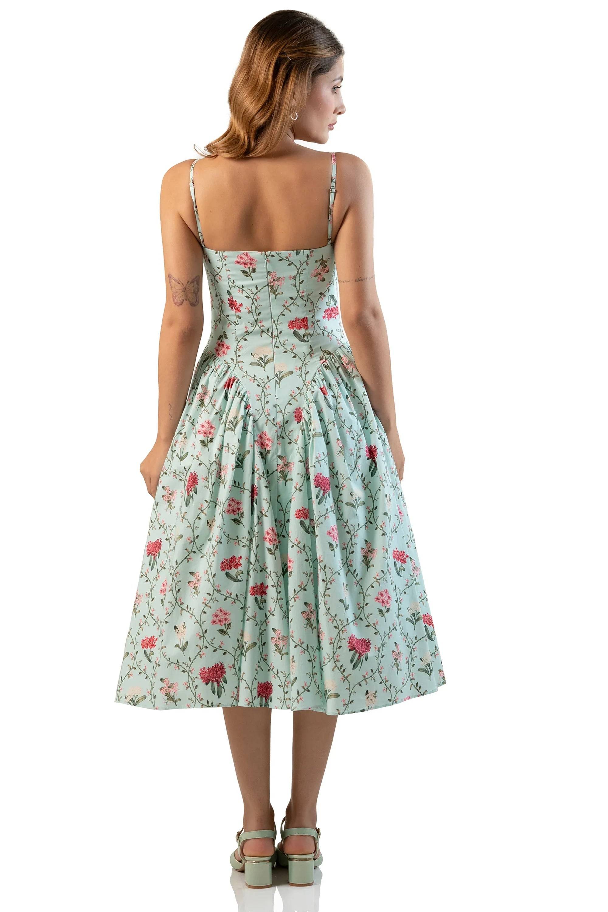 Mint Floral Bustier Midi Dress