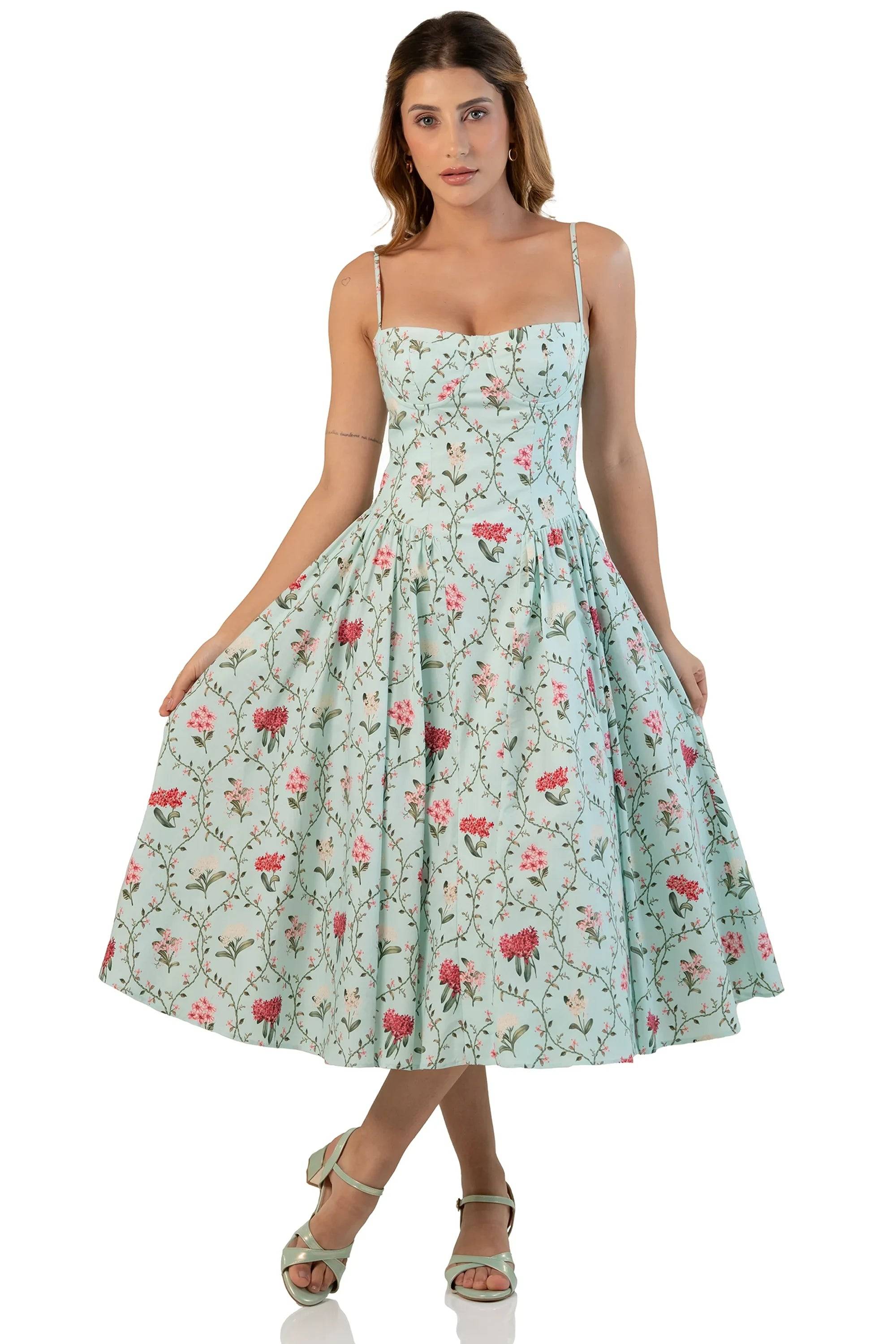 Mint Floral Bustier Midi Dress