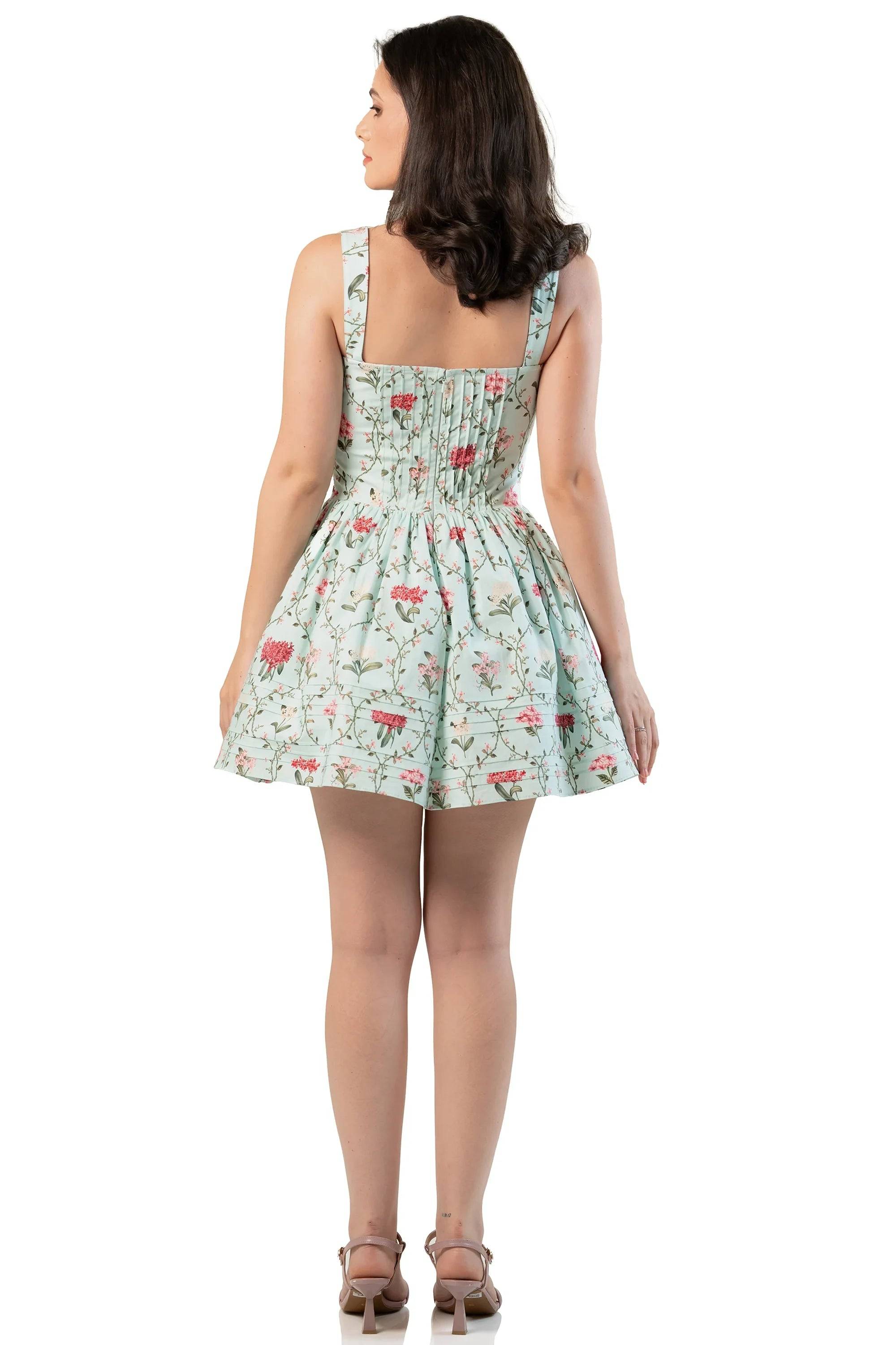 Mint Floral Stripe Mini Dress