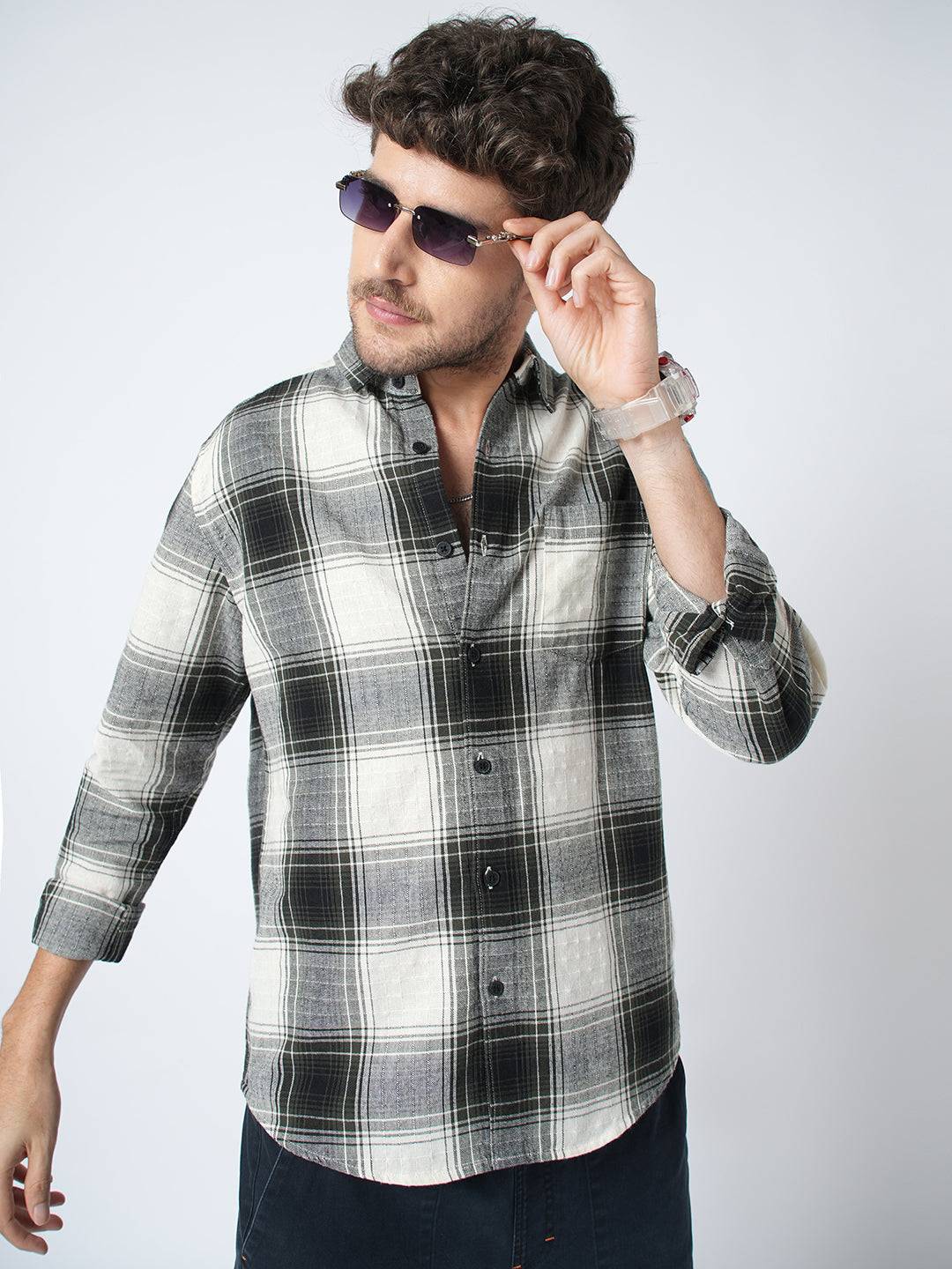 Everyday Olive Broad Checks Linen Blend Shirt Buy only at ₹799