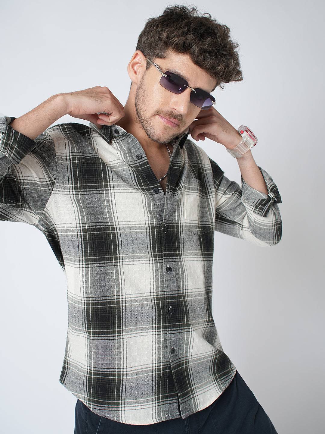 Everyday Olive Broad Checks Linen Blend Shirt Buy only at ₹799