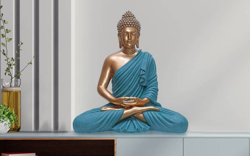 Royaloak Polyresin Meditative Buddha - Ocean Blue - 13.77 Inches