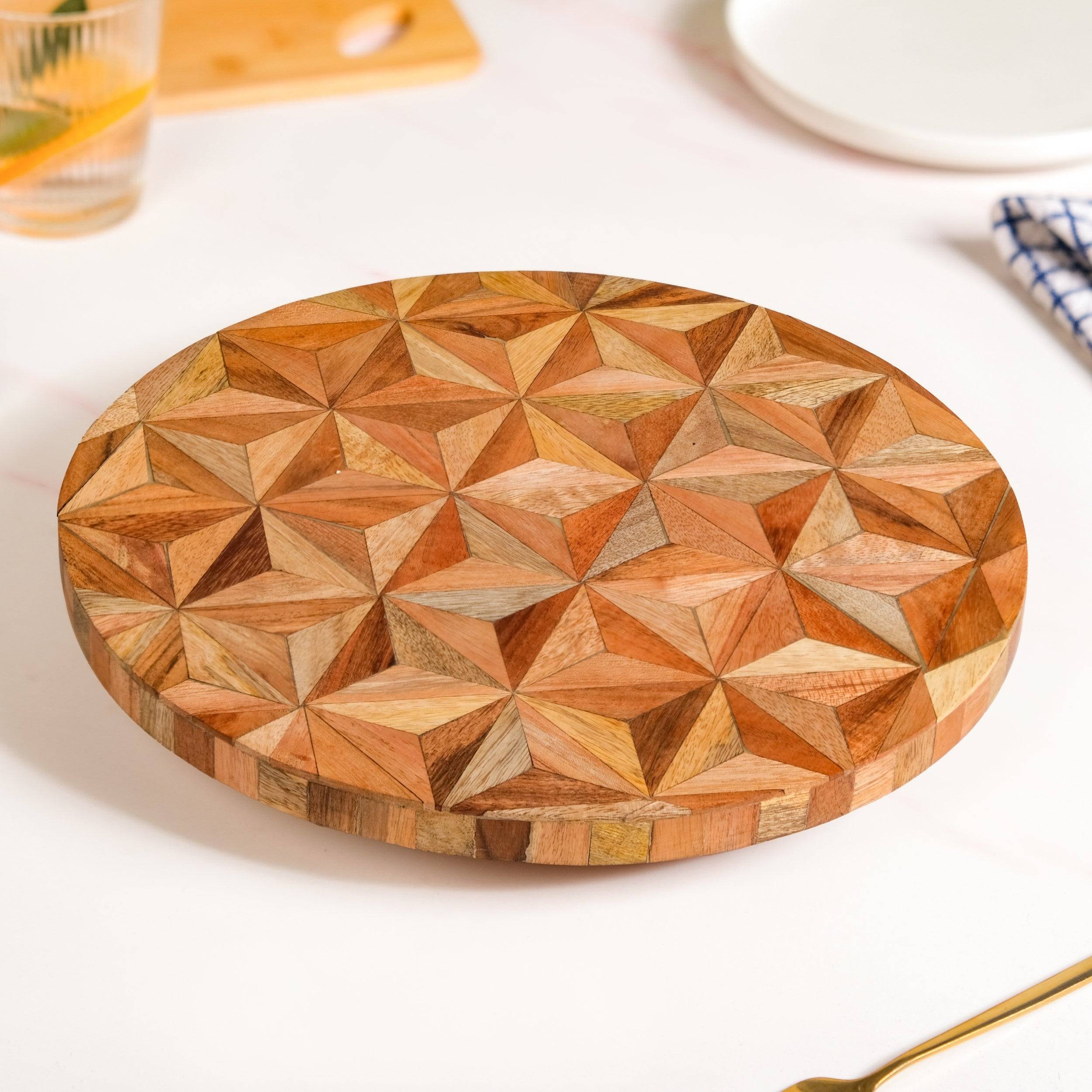 Kaleidoscopic Inlay Wooden Lazy Susan 31cm