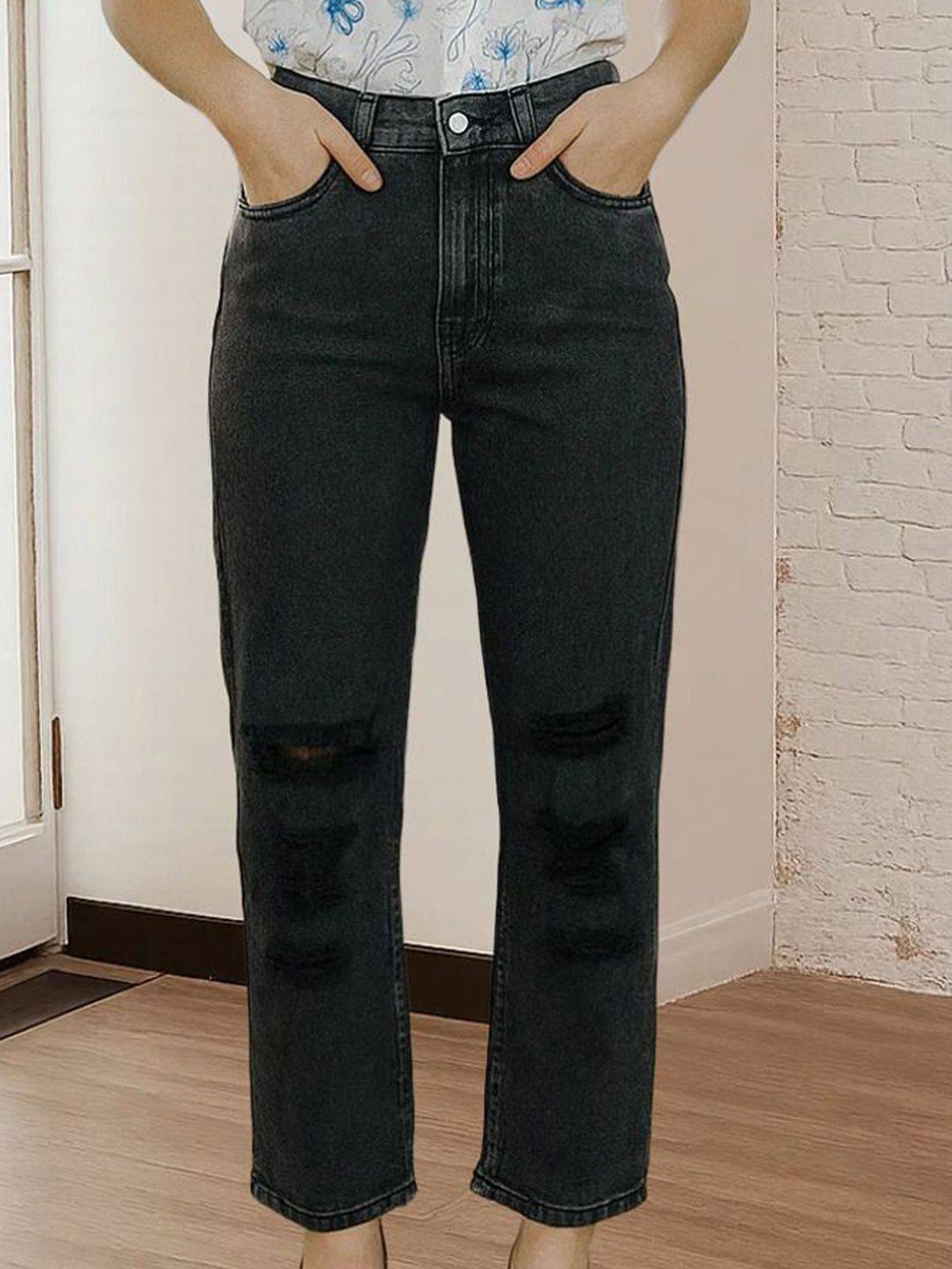 Kotty Women Relaxed Fit High-Rise Slash Knee Stretchable Jeans