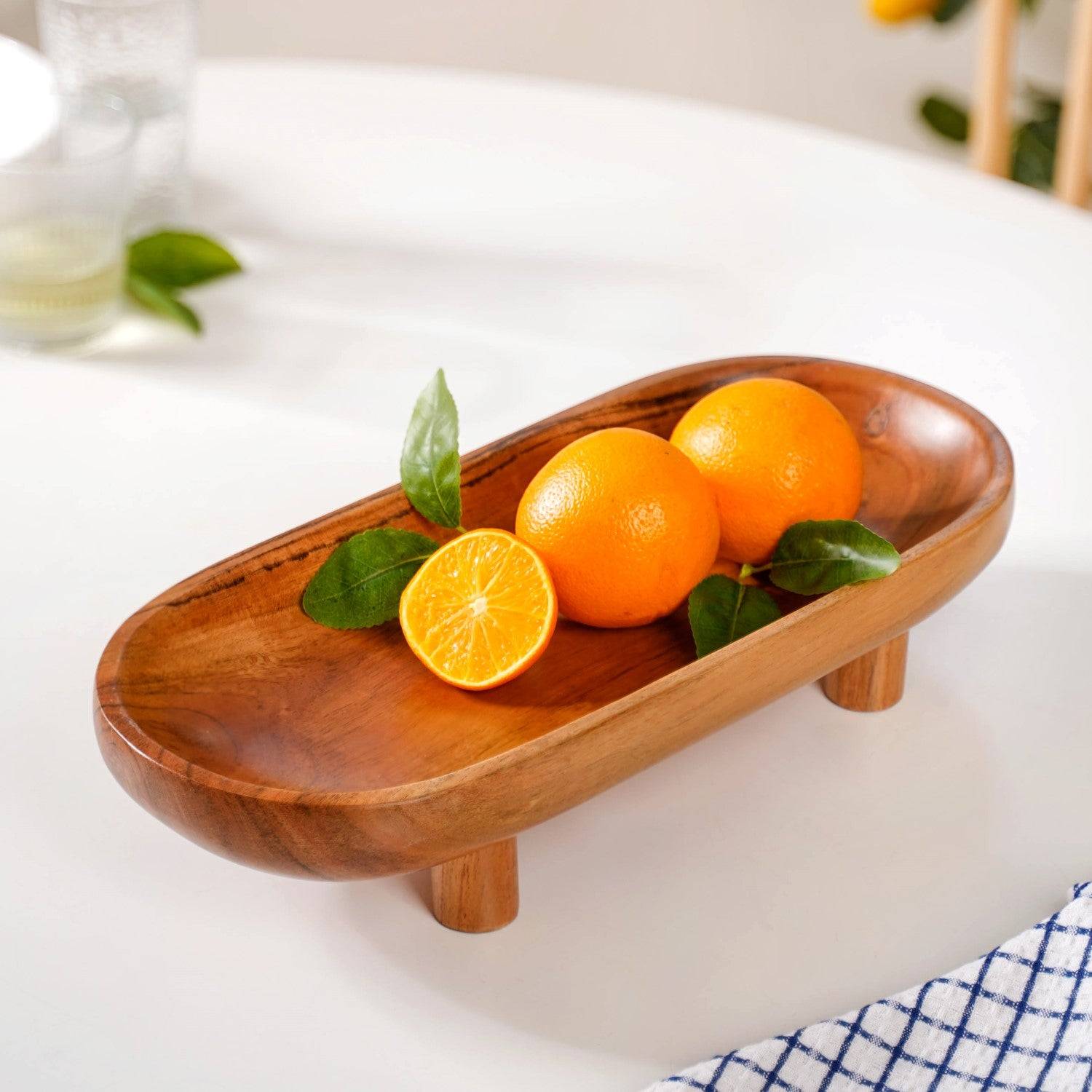Natural Acacia Wood Oval Platter With Legs buy only at ₹1190