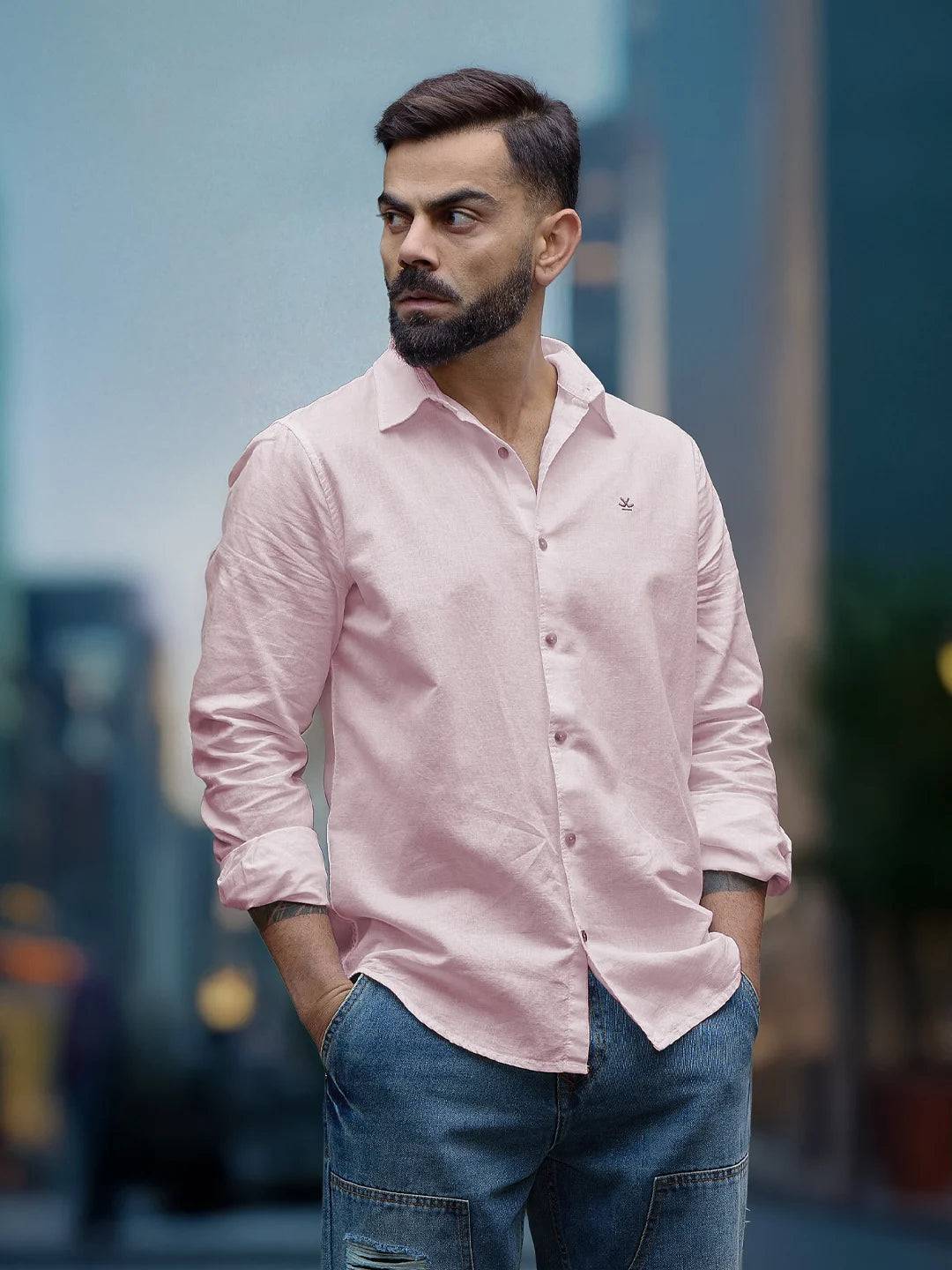Solid Linen Blend Shirt | Pink