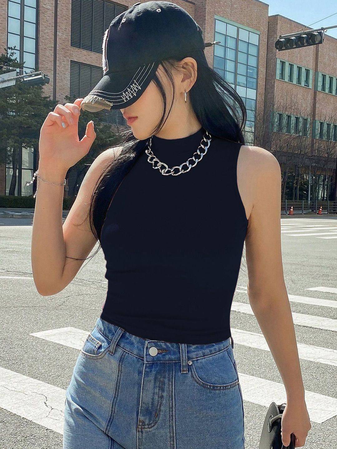 Kotty Women High Neck Sleeveless Fitted Crop Top