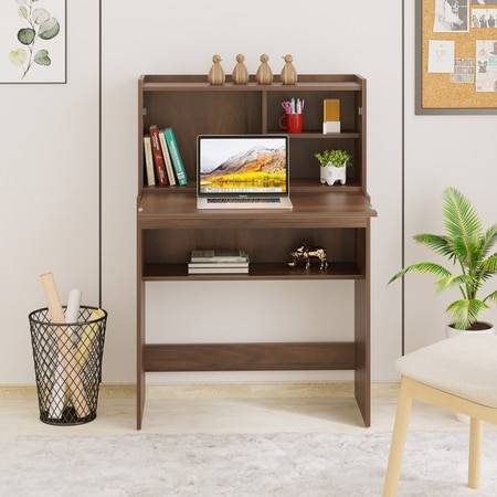 BLUEWUD Karmiya Engineered Wood Study and Computer Laptop Table for Home or Office, WFH Desk, with Multiple Storage Shelves for Books and Dï¿½cor Display for Adults Kids Students (Brown Maple)