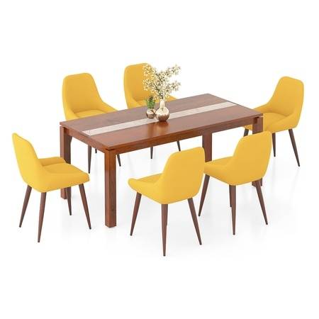 Atlas Crest Solid Wood 6 Seater Dining Table with 6 Rickman Lounge Chair