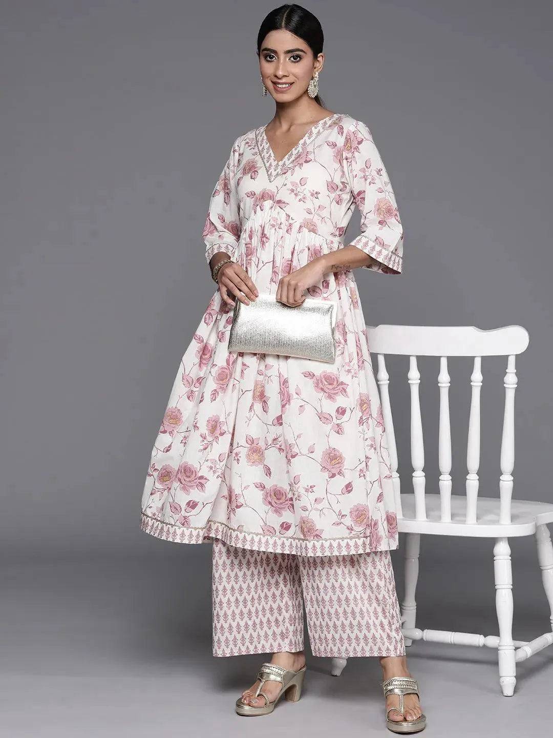 Off White Printed Cotton Anarkali Kurta... Buy only at ₹2999
