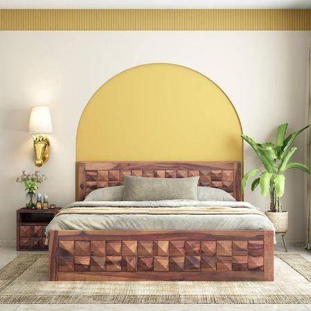 Brilliant Sheesham Wood Queen  Size Bed Non Storage Bed Provincial Teak  Finish (60 x 78 inches)