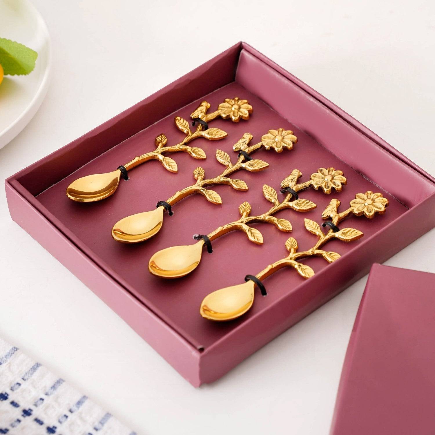 Opulent Gold Floral Dessert Spoon Set Of 4 buy only at ₹1190