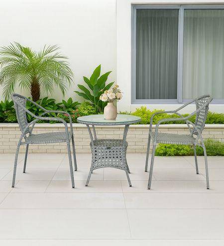 Esperance  Wicker Table And Chair Set In White And Black Finish