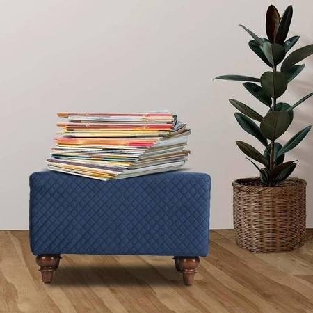 Eli Solid Wood  Ottomon in  Blue Colour