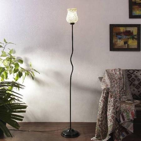Ewan Glass Floor Lamp with Black Iron Base
