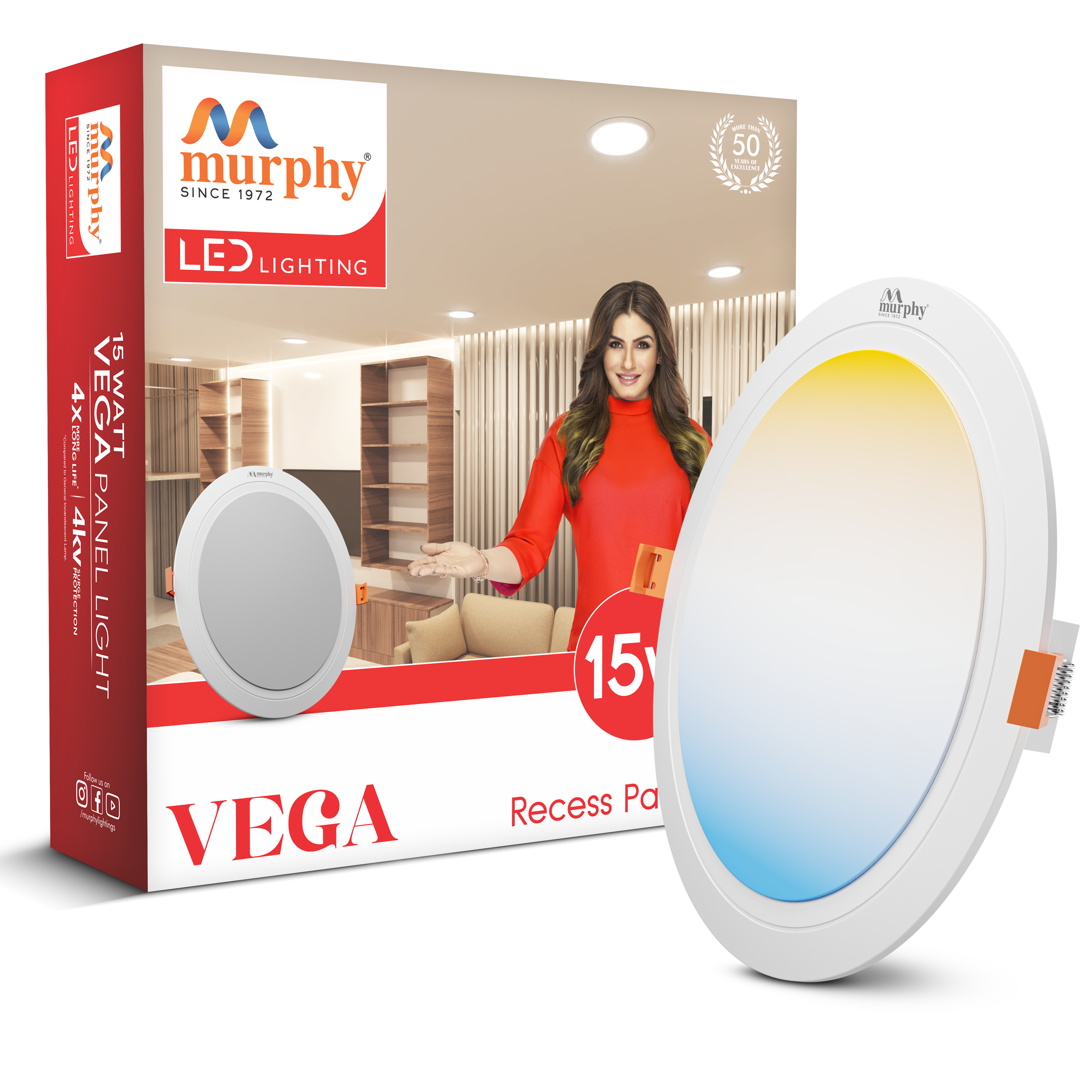 Murphy 15W Vega 3-IN-1 Color Changing Round Recess Panel Light : CW+WW+NW