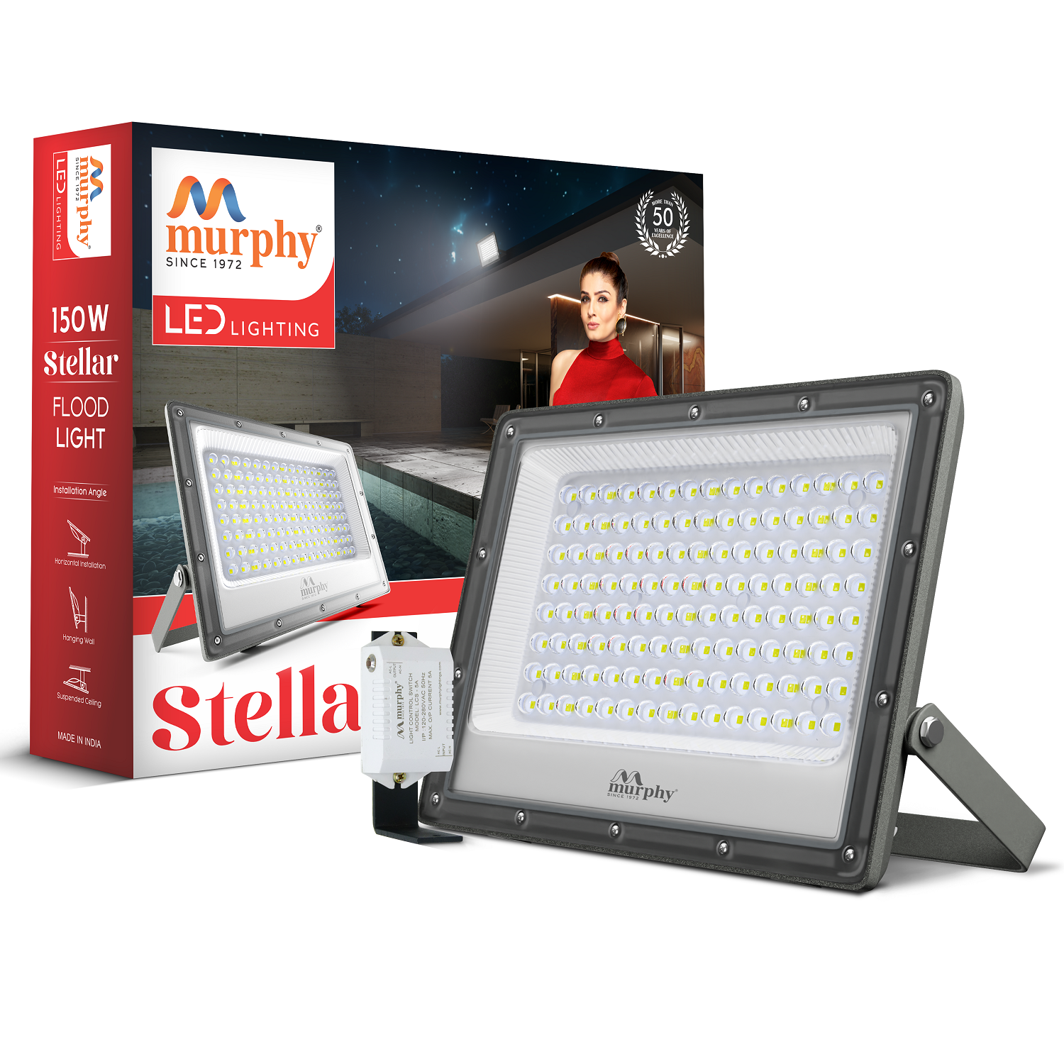 Murphy Steller 150W Led Waterproof with Auto On/Off Day Night Light Sensor Flood Light (Cool White, BIS Approved)
