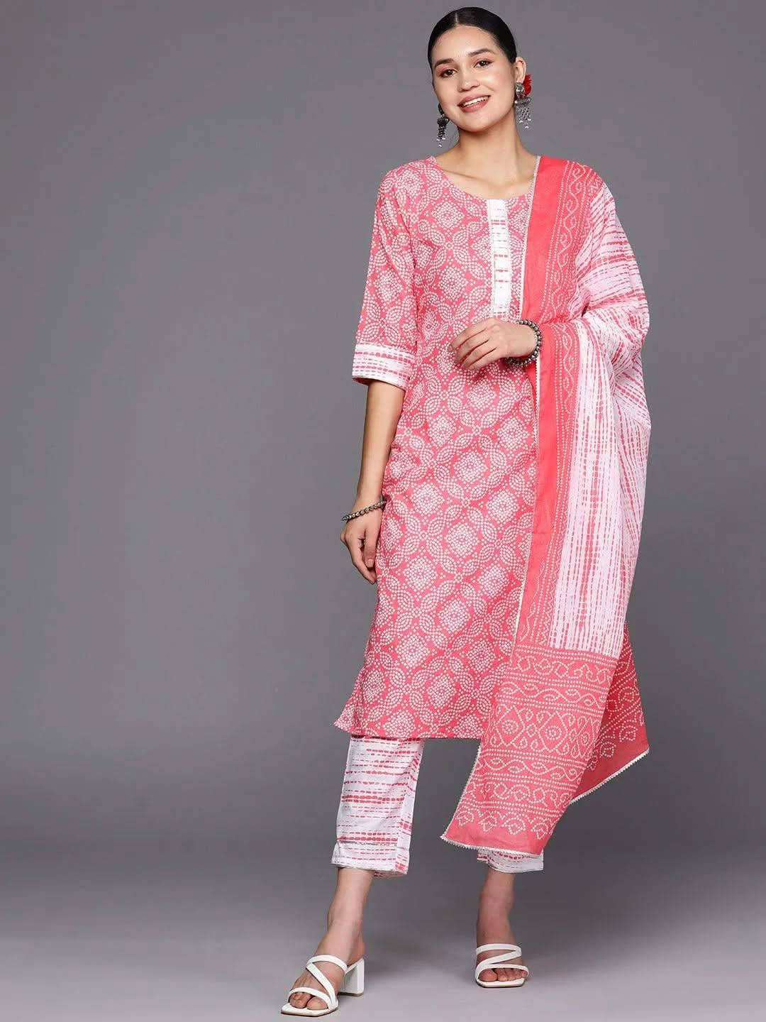 Peach Printed Cotton Straight Kurta Wit... Buy only at ₹2999