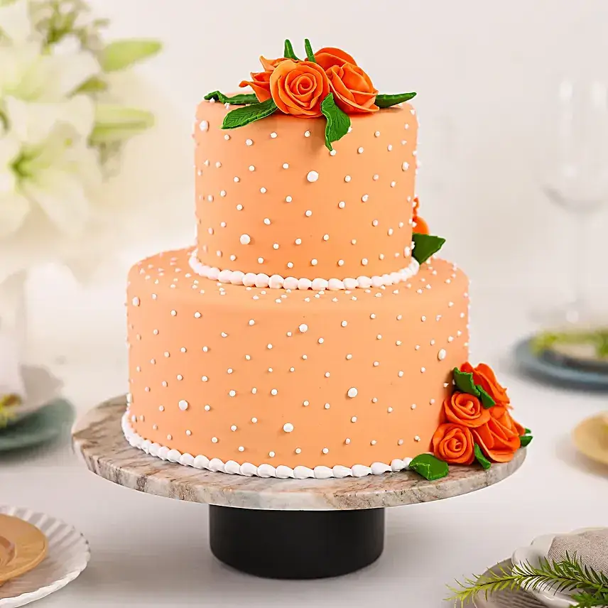 Peach Roses Truffle 2 Tier Cake 1.5 Kg