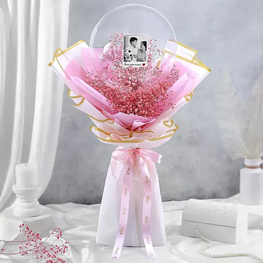 Peachy Gypsophila Balloon Bouquet