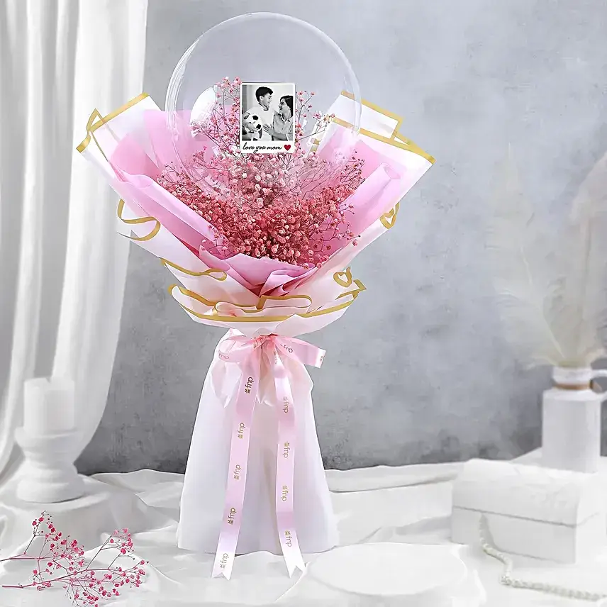 Peachy Gypsophila Balloon Bouquet