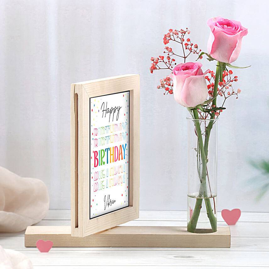 Personalised Birthday Special Frame With Pink Roses