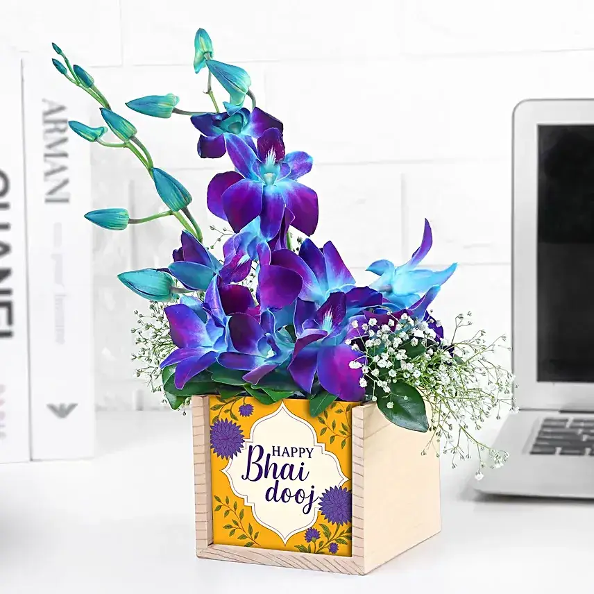 Personalised Blue Orchid Desk Arrangement