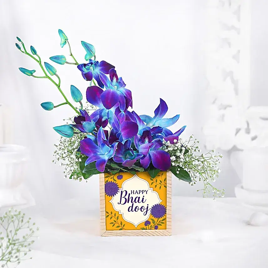 Personalised Blue Orchid Desk Arrangement