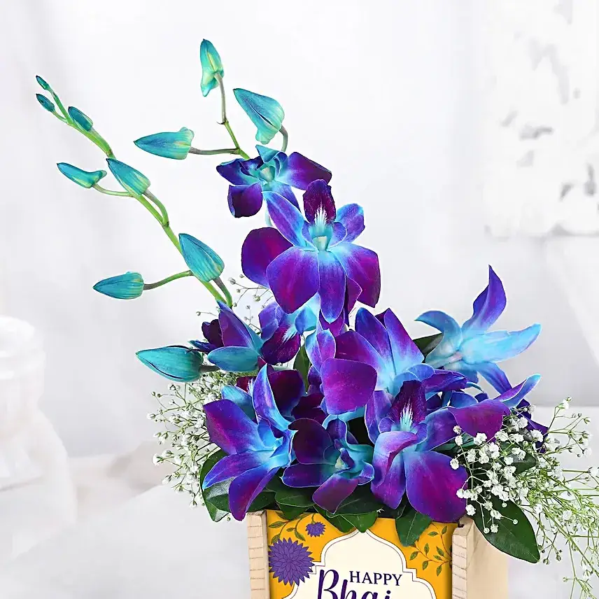 Personalised Blue Orchid Desk Arrangement
