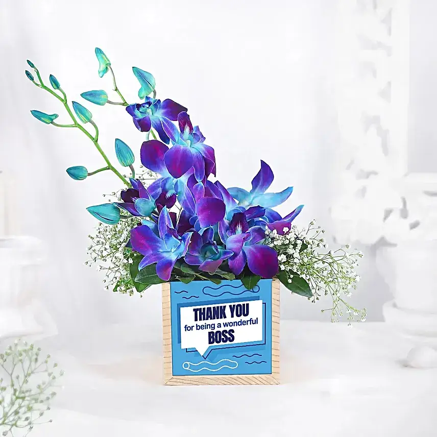 Personalised Boss Day Blue Orchids in Boss Day Gift